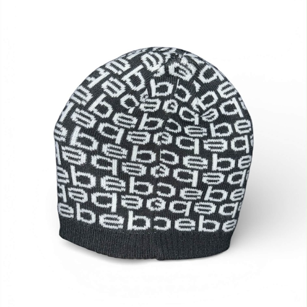 NWOT Bebe Black and White Knit Beanie Hat - Picture 2 of 6
